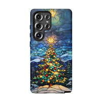 Holiday Winter Phone Cover, Stained Glass Christmas Tree Phone Case, Festive Xmas Phone Case, Dual Layer Polycarbonate Samsung Phone Case