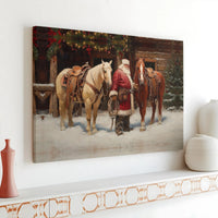 Cowboy Santa Claus with Horses Canvas Print, Western Santa Canvas Wall Art, Rustic Holiday Christmas Canvas Decor, Country Xmas Wall Art