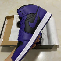 Mid Top Sneakers, Black Purple Colorway, Lace Up Design, Casual Gift for Sneaker Fans