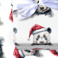 Watercolor Santa Panda Gift Wrap, Panda Christmas Wrapping Paper, Adorable Animal Holiday Wrapping Paper, Festive Winter Wrapping Paper Roll