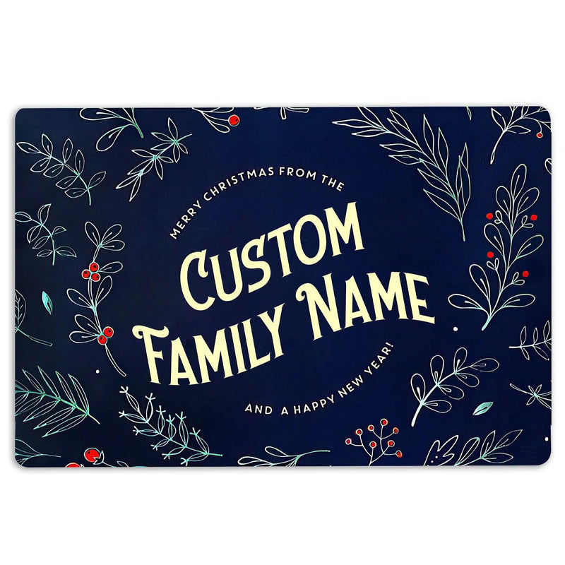 Custom Family Name Xmas Door Mat, Personalized Merry Christmas Doormat, Festive Holiday Welcome Rug, Winter Front Porch Decor Present
