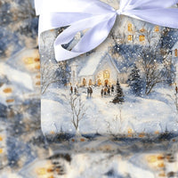 Scenic Village Christmas Gift Wrap, Snowy Winter Church Wrapping Paper, Traditional Holiday Wrapping Paper, Winter Gift Wrap Paper Roll