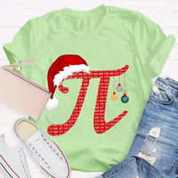 Humorous Math Holiday Graphic Tee, Pi Symbol Santa Hat Christmas T-Shirt, Festive STEM Christmas Shirt, Math Teacher Student Present