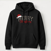 Leopard Santa Hat Christmas Hoodie, Merry Christmas Hoodie, Festive Holiday Hooded Sweatshirt, Leopard Print Xmas Hoodie, Present for Her