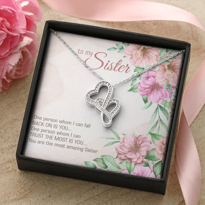 Interlocking Hearts Pendant, Sister Double Heart Necklace, 14K White Gold Stainless Steel Jewelry, Birthday Christmas Present