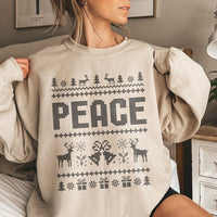 Reindeer Snowflake Holiday Sweater, Peace Ugly Christmas Sweatshirt, Matching Xmas Crewneck, Adorable Winter Graphic Pullover