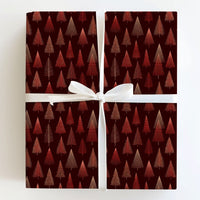 Burgundy Christmas Gift Wrap, Modern Gold Tree Wrapping Paper, Elegant Geometric Holiday Wrapping Paper