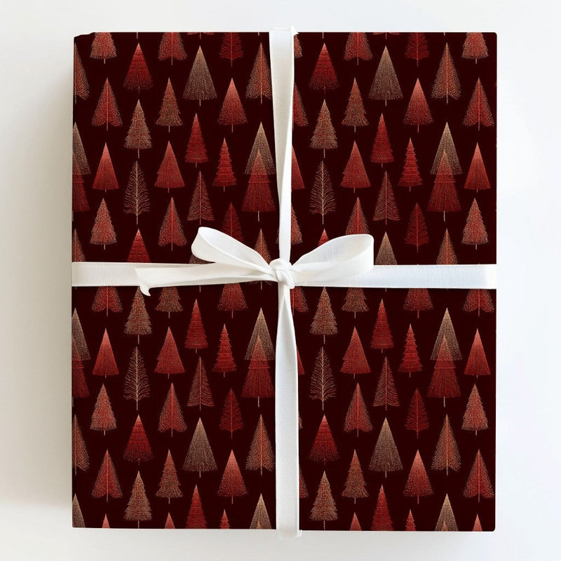 Burgundy Christmas Gift Wrap, Modern Gold Tree Wrapping Paper, Elegant Geometric Holiday Wrapping Paper