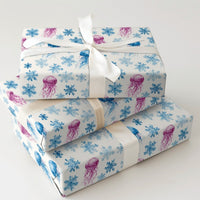 Winter Ocean Christmas Wrapping Paper, Watercolor Jellyfish Snowflake Wrapping Paper, Coastal Holiday Wrapping Paper, Whimsical Gift Wrap