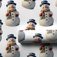Retro Christmas Holiday Gift Wrap, Vintage Snowman Wrapping Paper, Winter Wonderland Wrapping Paper