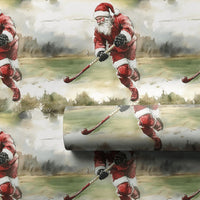 Ice Skating Santa Holiday Gift Wrap, Hockey Santa Christmas Wrapping Paper, Sports Christmas Wrapping Paper, Ice Hockey Player Present Paper