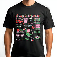 Humorous Eye Doctor Christmas Shirt, 12 Days of Optometry T-Shirt, Optician Holiday Tee, Ophthalmologist Graphic T-Shirt, Vision Clinic Present