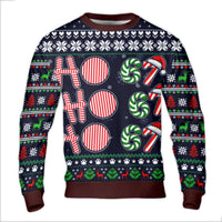 Candy Cane Santa Hat Graphic Sweatshirt, Ho Ho 67 Ugly Christmas Sweater, Humorous Xmas Party Holiday Fleece Crewneck Top