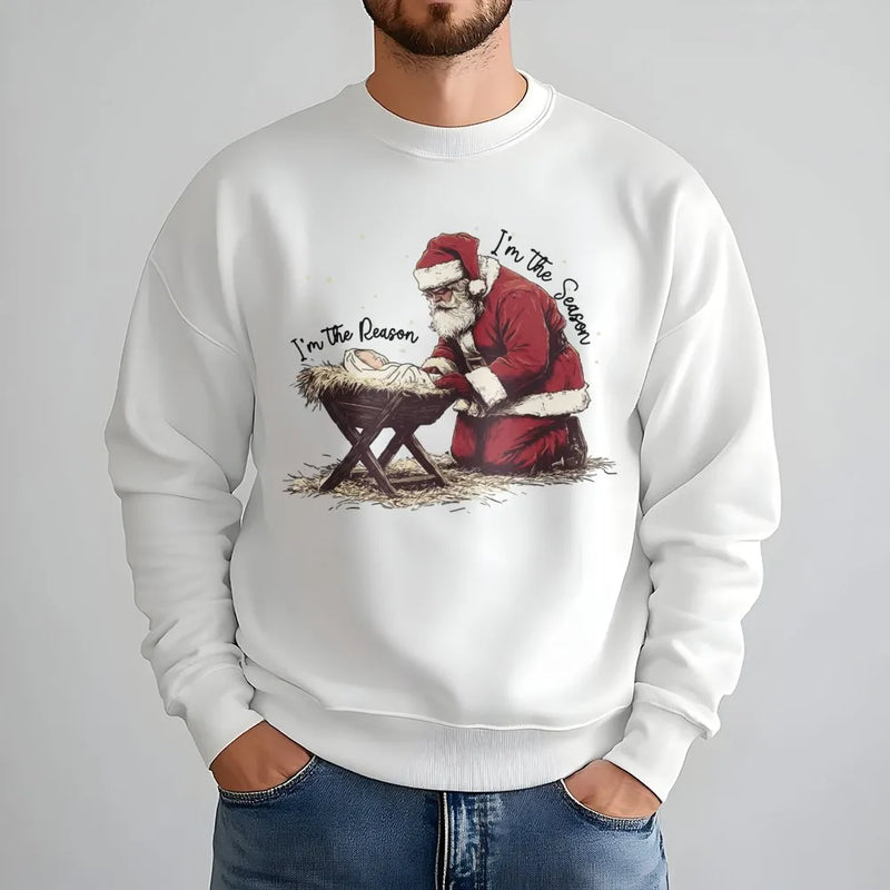 Kneeling Santa Sweatshirt, Jesus Is the Reason for the Season Sweatshirt, Christian Christmas Crewneck