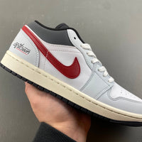Low Top Sneakers, White Red Gray Colorway, Lace Up Design, Casual Gift for Sneaker Fans