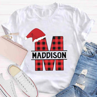 Custom Name Buffalo Plaid Holiday Graphic Tee, Personalized Plaid Christmas T-Shirt, Matching Family Xmas Shirt, Christmas Eve Present
