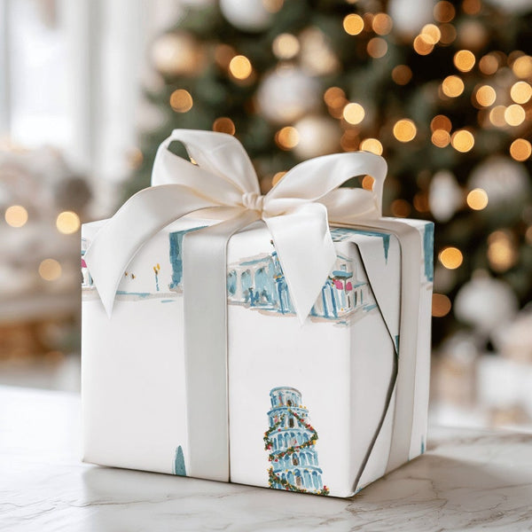 Italy Landmark Gift Wrap, Leaning Tower of Pisa Wrapping Paper, Italian Christmas Wrapping Paper, Holiday Travel Wrapping Pap