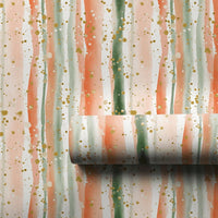 Coral and Green Holiday Gift Wrap, Watercolor Stripe Wrapping Paper, Modern Abstract Wrapping Paper, Artistic Christmas Wrapping Paper Roll