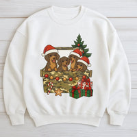Wiener Dog Holiday Sweatshirt, Dachshund Christmas Sweatshirt, Doxie Puppy Xmas Crewneck, Adorable Dog Lover Sweater, Christmas Dog Sweatshirt