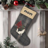 Grey Plaid Holiday Stocking, Personalized Cat Christmas Stocking, Custom Patchwork Pet Xmas Stocking, Comfy Fireplace Decor, Present for Mom
