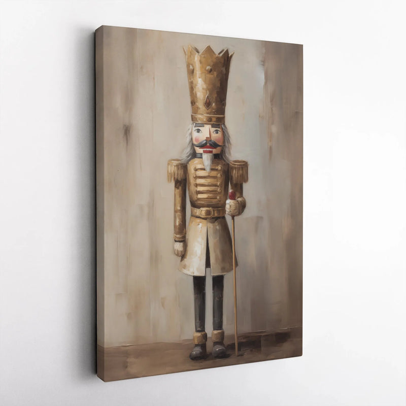 Vintage King Oil Painting Canvas, Gold Nutcracker Canvas Wall Art, Christmas Holiday Wall Art, Nutcracker Winter Canvas Print, Holiday Present