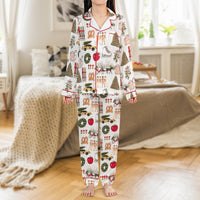NYC Holiday City Pajama Set, Christmas New York Satin Pajama Set, Winter Aesthetic Loungewear, Silky Long Sleeve Pajama Set, Festive Present