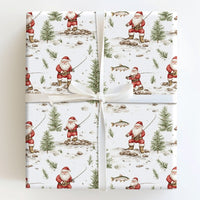 Rustic Snowy Angler Gift Wrap, Winter Fishing Santa Wrapping Paper, Christmas Outdoorsman Wrapping Paper, Fisherman Present