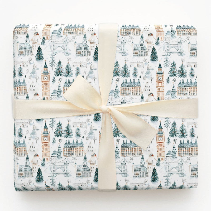 Big Ben Tower Bridge Holiday Wrapping Paper, London Christmas Wrapping Paper, Watercolor Cityscape Wrapping Paper, Winter Travel Gift Wrap
