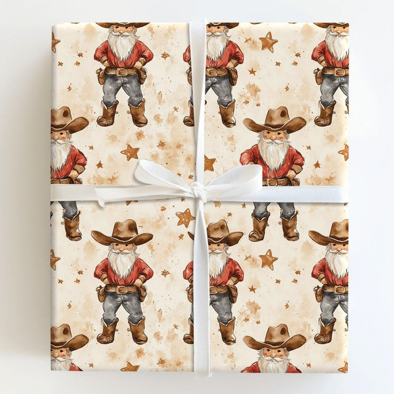 Western Holiday Gift Wrap, Cowboy Santa Christmas Wrapping Paper, Watercolor Rodeo Santa Gift Wrapping Paper, Rustic Country Present Wrap