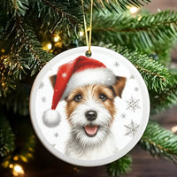 Santa Hat JRT Dog Ornament, Jack Russell Terrier Christmas Ornament, Ceramic Pet Holiday Tree Keepsake, Terrier Lover Xmas Present