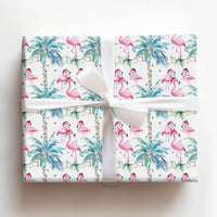 Coastal Palm Tree Gift Wrap, Tropical Flamingo Wrapping Paper, Beach Christmas Flamingo Wrapping Paper, Holiday Present Gift Wrap Roll