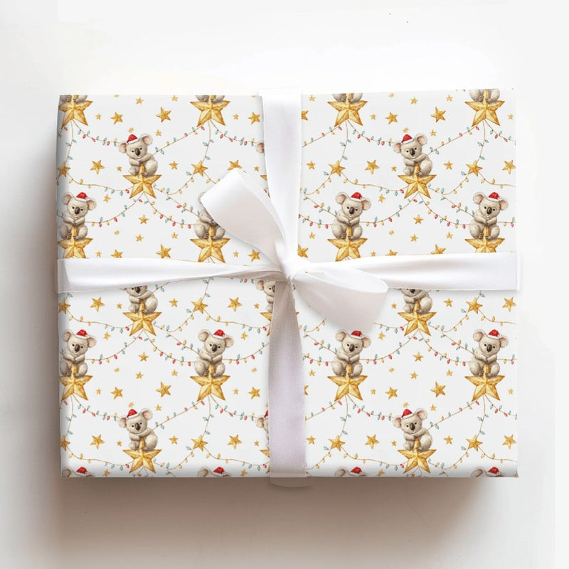 Watercolor Aussie Koala Gift Wrap, Christmas Koala Wrapping Paper, Santa Hat Animal Koala Wrapping Paper, Festive Holiday Gift Wrap Roll