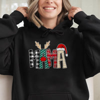 Plaid Reindeer Antler Hoodie, Mama Christmas Hoodie, Festive Mama Holiday Hoodie, Comfy Reindeer Hooded Sweatshirt, Xmas Present for Mom
