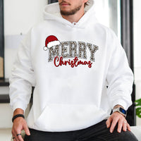 Merry Christmas Leopard Pattern Pullover, Leopard Print Christmas Hoodie, Wild Holiday Aesthetic Sweatshirt, Trendy Xmas Tree Hoodie
