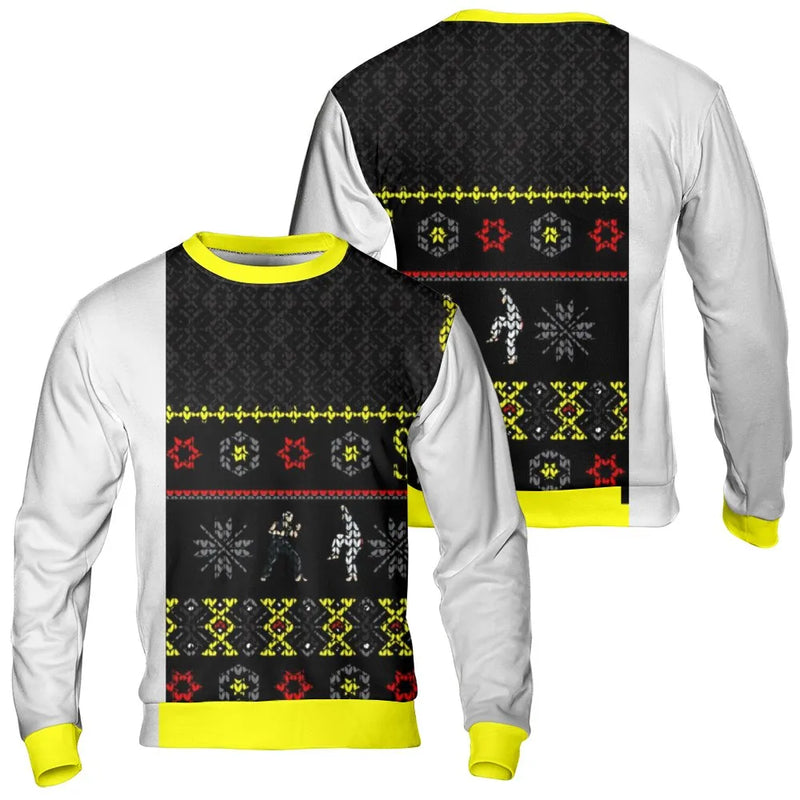 Retro Gamer Ugly Christmas Sweater, Fighting Game Pixel Art Sweatshirt, 8-Bit Arcade Holiday Crewneck, Video Game Xmas Sweatshirt Present