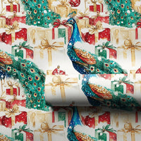 Watercolor Holiday Bird Gift Wrap, Christmas Peacock Wrapping Paper, Elegant Festive Present Paper, Botanical Xmas Gift Wrapping Roll