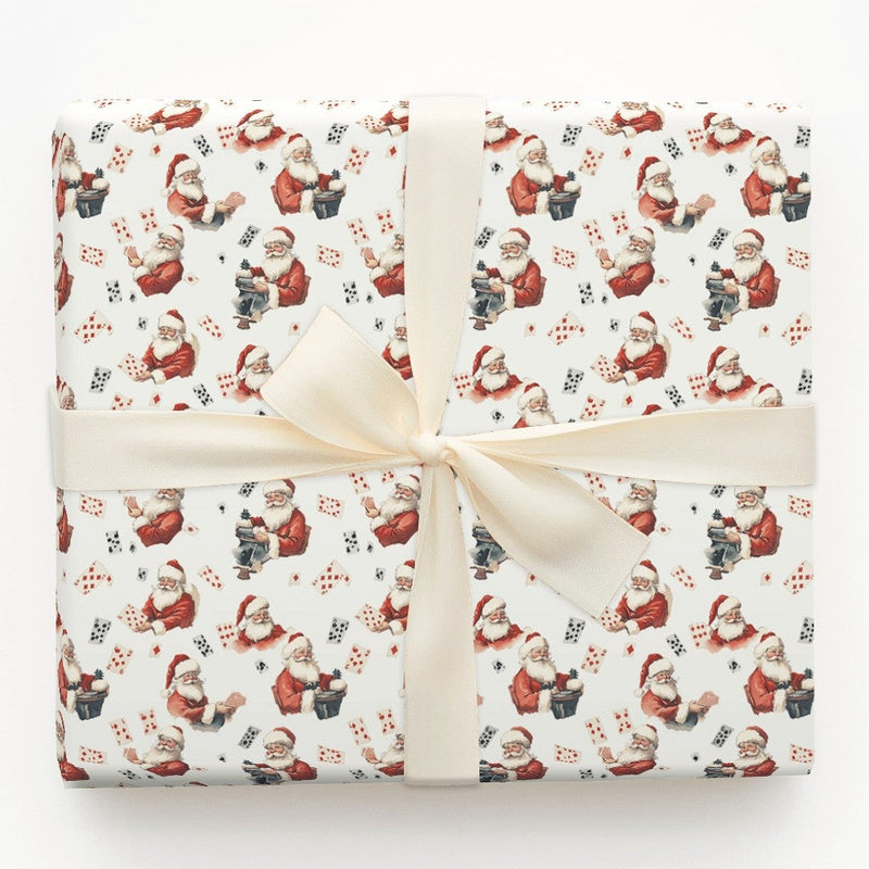 Whimsical Magic Trick Gift Wrap, Vintage Santa Playing Cards Wrapping Paper, Retro Christmas Paper, Holiday Present Wrap