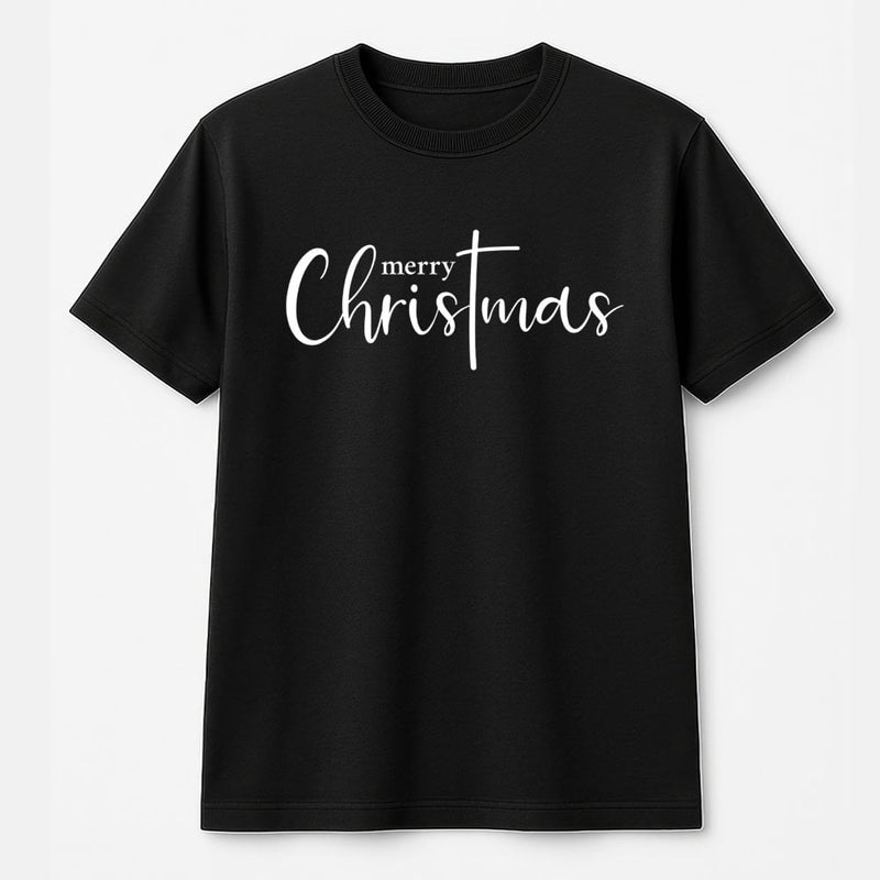 Christian Faith Script Shirt, Merry Christmas Cross T-Shirt, Minimalist Religious Xmas Tee, Holiday Graphic T-Shirt, Present for Men and Women