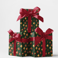 Classic Holiday Ornament Gift Wrap Roll, Vintage Christmas Baubles Wrapping Paper, Retro Christmas Wrapping Paper, Festive Present Wrap