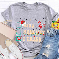 Humorous Family Christmas Holiday Shirt, Nice Naughty List Santa Hat Candy Cane T-Shirt, Christmas List Humor Tee, Adorable Christmas T-Shirt