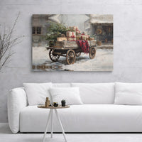 Rustic Winter Wagon Holiday Wall Art, Vintage Farmhouse Christmas Snow Canvas Art, Festive Snow Scene Decor, Holiday Farmhouse Canvas Print