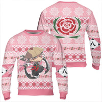 Rose Scythe Holiday Sweater, Anime Chibi Swordsman Christmas Sweatshirt, Manga Graphic Sweatshirt, Japanese Otaku Xmas Graphic Sweatshirt