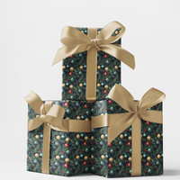 Holiday Ornament Gift Wrap Paper, Fir Tree Christmas Wrapping Paper, Festive Botanical Wrapping Paper, Winter Holiday Gift Wrap Roll