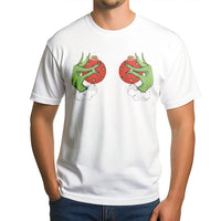 Stealing Ornament Graphic Tee, Green Monster Hand Christmas T-Shirt, Sarcastic Holiday Who Stole Xmas Shirt, Festive Movie Villain Tee
