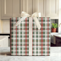 Tartan Christmas Gift Wrap, Red Green and Gold Plaid Wrapping Paper, Elegant Holiday Wrapping Paper, Traditional Plaid Gift Wrap Roll