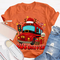 Santa Hat Holiday Bus T-Shirt, School Bus Driver Christmas Shirt, Humorous Xmas Transportation Staff Tee, Bus Driver Appreciation Present