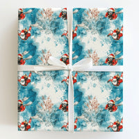 Ocean Coral Holiday Gift Wrap, Watercolor Scuba Santa Wrapping Paper, Scuba Diver Christmas Wrapping Paper, Underwater Gift Wrap Roll