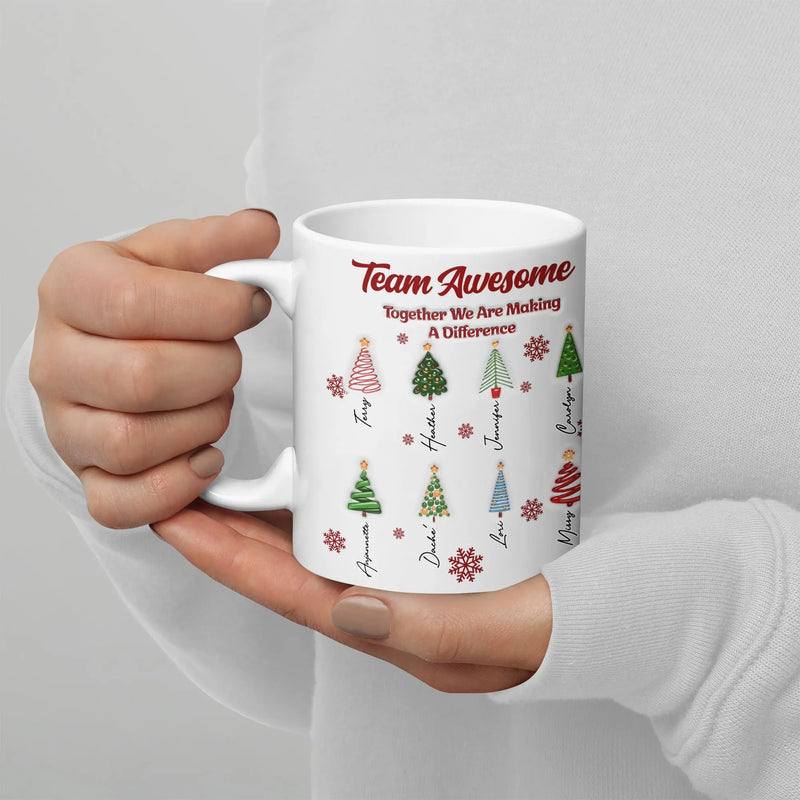 Custom Office Coworker Coffee Mug, Personalized Team Christmas Mug, Holiday Name Tree Ceramic Mug, Employee Appreciation Present for Staff