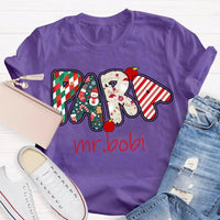 Custom Name Holiday Graphic T-Shirt, Personalized Christmas Apples Shirt, Adorable Xmas Teacher Fruit Tee, Festive Christmas Apple Shirt