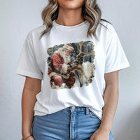 Realistic Winter Christmas Graphic Tee, Santa Claus and Reindeer T-Shirt, Vintage Holiday Season Shirt, Xmas Graphic Top